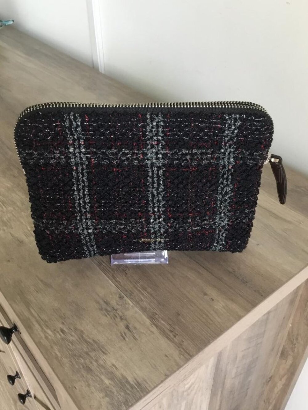 3.1 Phillip Lim Textured Tweed Clutch in Plaid Pattern w/Leather Exterior Back